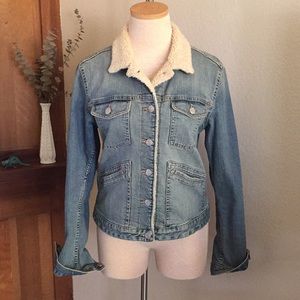 Gap Factory Sherpa Trim Denim Jacket